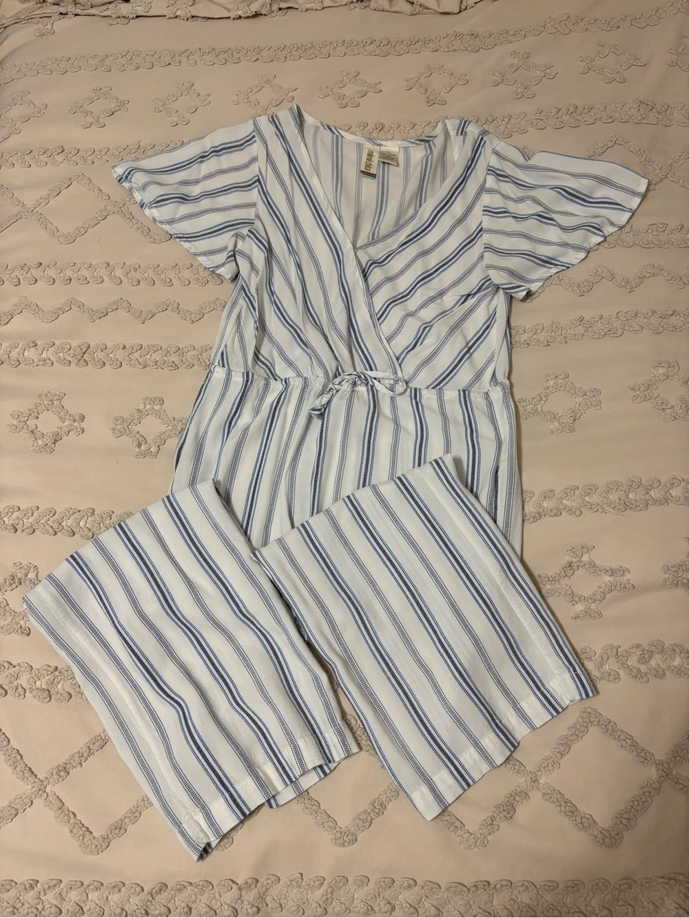 Mimi Chica White and Blue Striped Jumpsuit